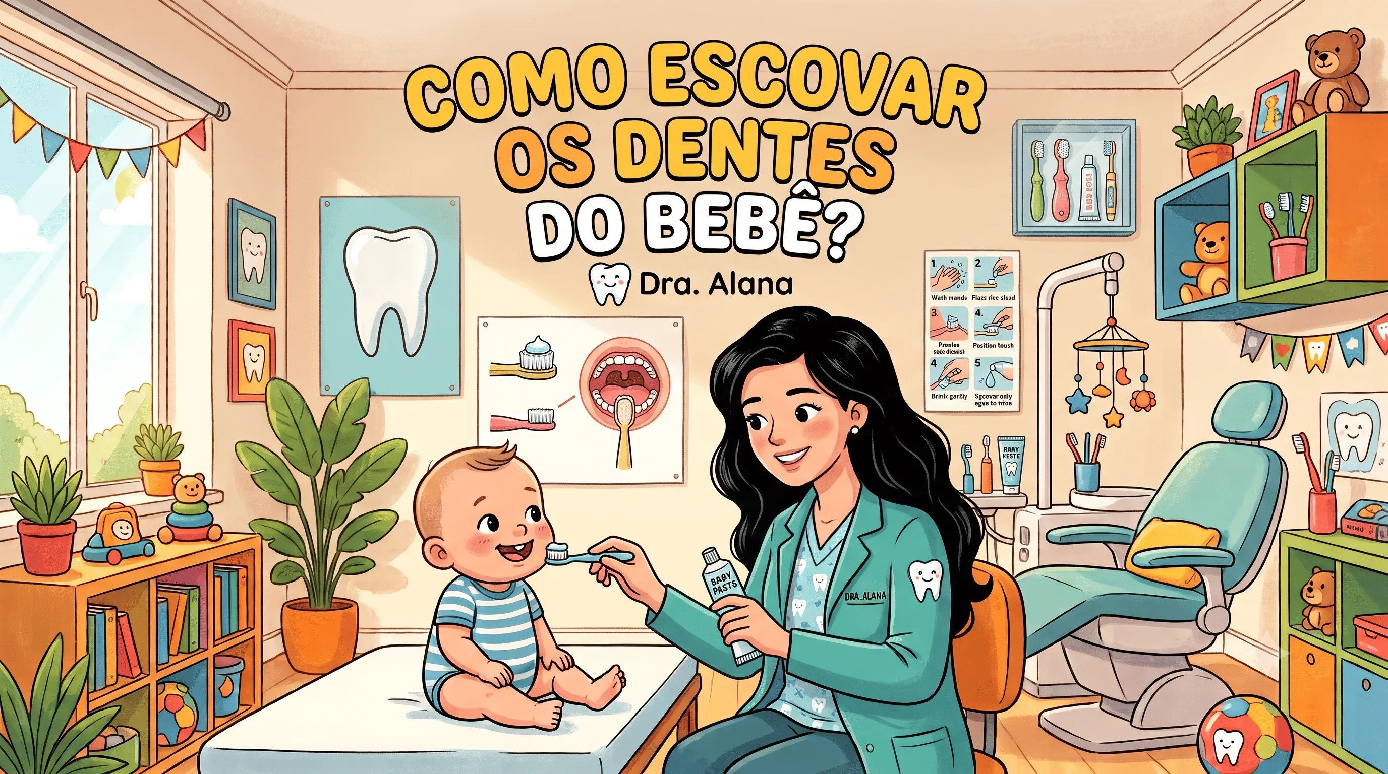 doutora escovando os dentes do bebê